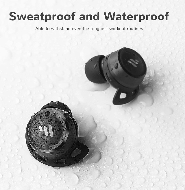 Touch Control Bluetooth Running Headphones with Rich Bass Stereo Letsfit T20 Wireless Earbuds Waterproof Sports Earbuds with Mic & Drop-Safe Fit Design for Workout Fitness 30 Hrs Playtime