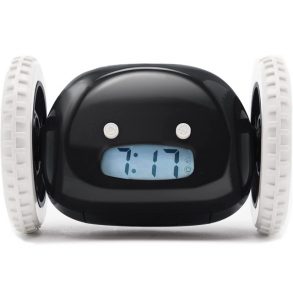 CLOCKY - Alarm Clock on Wheels for Heavy Sleepers (Black | Blue | Pink | White) Loud for Heavy Sleeper (Adult or Kid Bed-Room Robot Clockie) Funny, Rolling, Run-away - CLKYblack