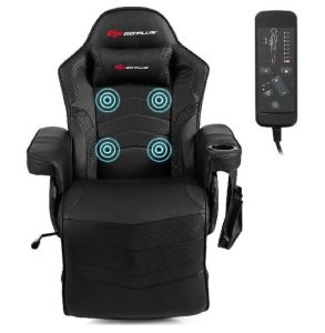 Costway Ergonomic High Back Massage Gaming Chair with Pillow  Ergonomic Executive Leather Footrest and Adjustable Armrests - HW63196NY